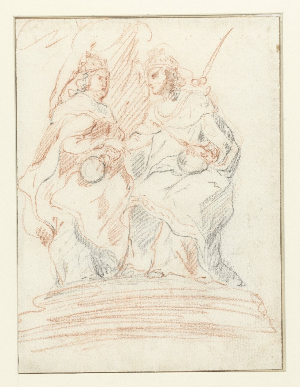 Konge og en dronning på en trone, bak dem står Fama Kristus og Maria av Peter Paul Rubens (possibly)