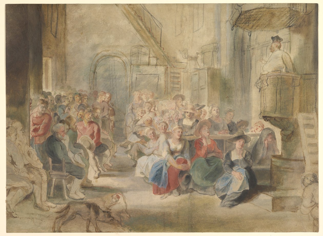 En preken i en landsbykirke av Peter Paul Rubens