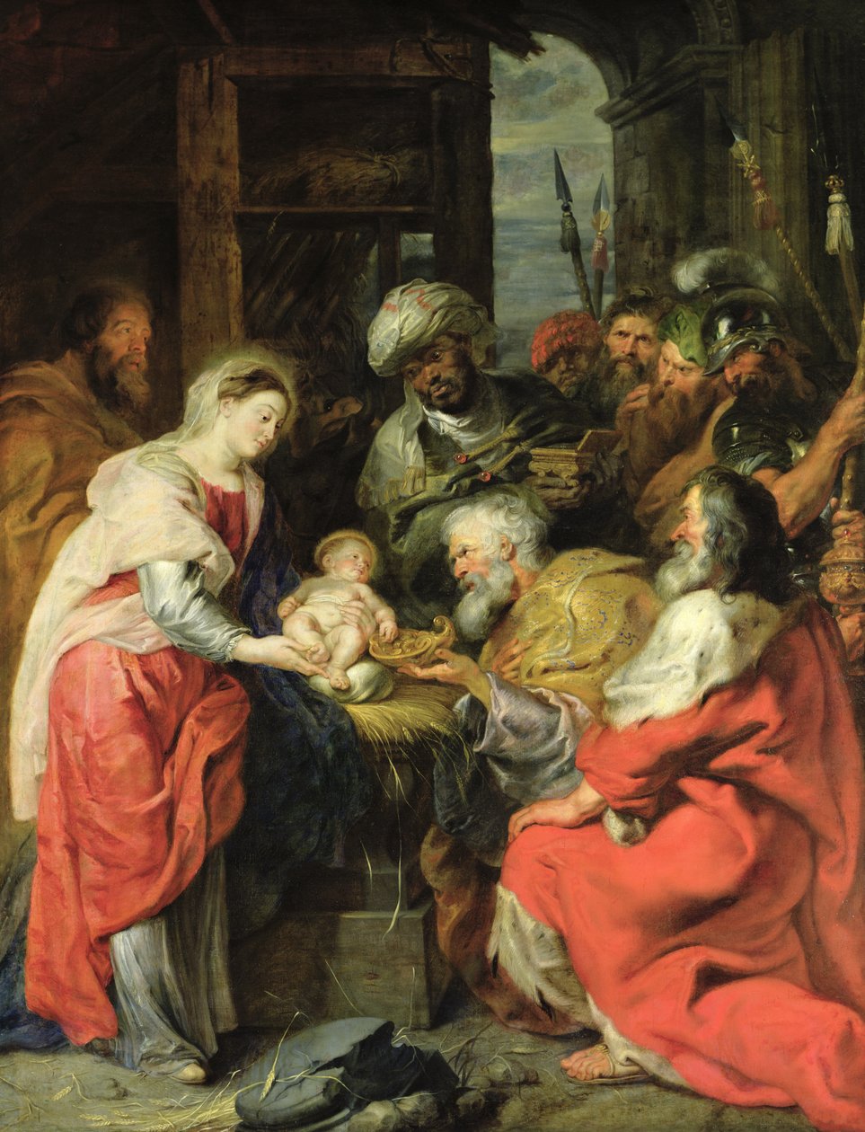 Adoration of the Magi, 1626-29 (oljelerret) av Peter Paul Rubens