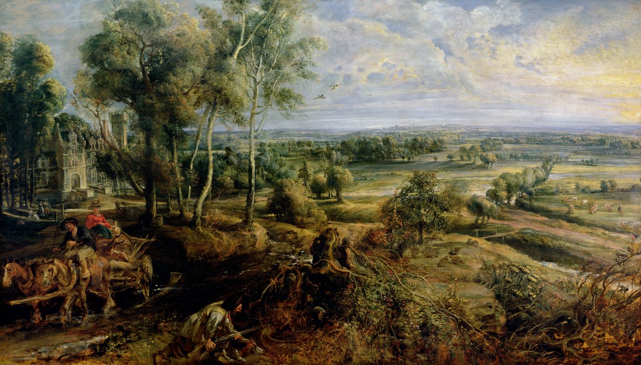 Et høstlandskap med utsikt over Het Steen tidlig om morgenen, ca. 1636 av Peter Paul Rubens