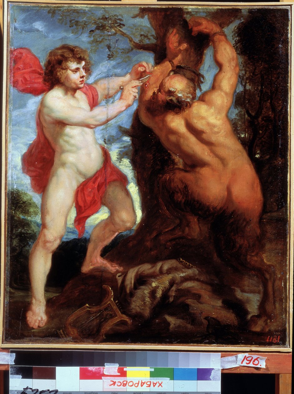Apollon et Marsyas (Apollo and Marsyas). Peinture de Pierre Paul (Pierre-Paul) Rubens (ou Peter Paul ou Petrus Paulus) (1577-1640). Huile sur bois, 57 x 48 cm. Art flamand, art baroque.  Far Eastern Art Museum, Khabarovsk.   1322678   no       norwegian Su av Peter Paul Rubens