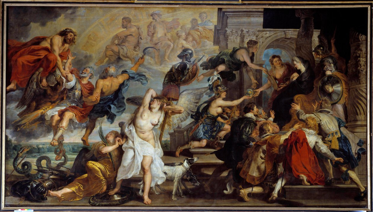 Apoteose av Henrik IV (1553-1610) og proklamasjon av regenten til Maria av Medicis (1573-1642) i 1610. Maleri av Pierre Paul (Pierre-Paul) Rubens (eller Peter Paul eller Petrus Paulus) (1577-1640), flamsk skole av Peter Paul Rubens