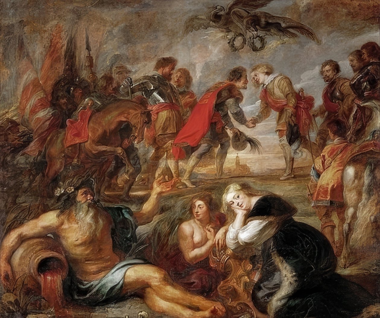 Møte mellom kong Ferdinand av Ungarn med kardinal Infante Ferdinand før slaget ved Nördlingen. 1634/35 av Peter Paul Rubens