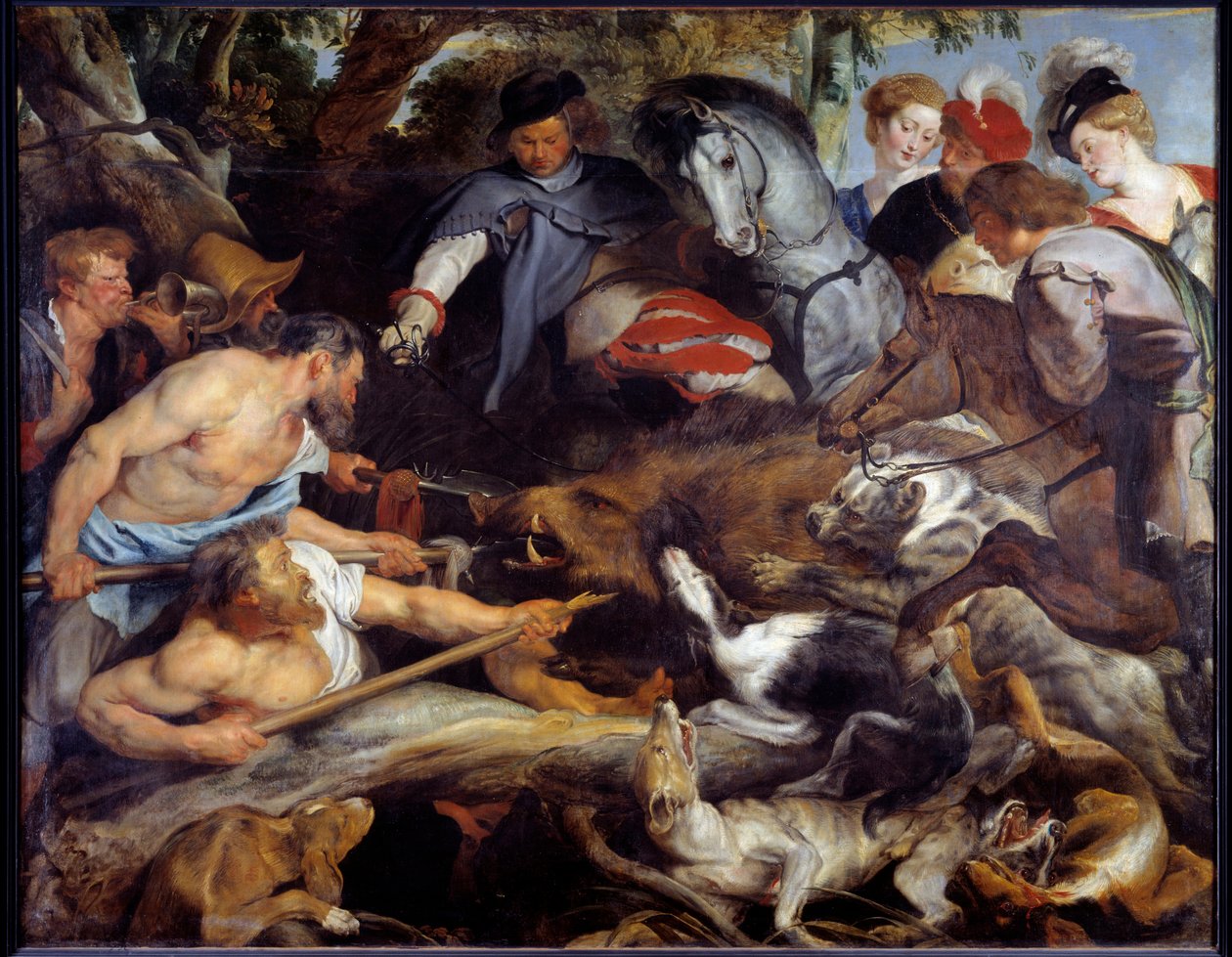 Villsvinjakt. Maleri av Pierre Paul (Pierre-Paul) Rubens (eller Peter Paul eller Petrus Paulus) (1577-1640) av Peter Paul Rubens