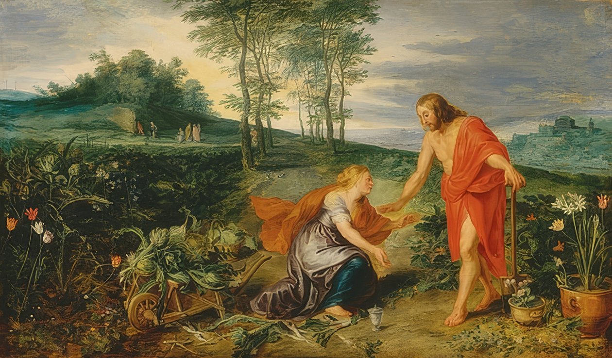 Kristus viser seg for Maria Magdalena påskemorgen (Noli me tangere). Rundt 1626 av Peter Paul Rubens