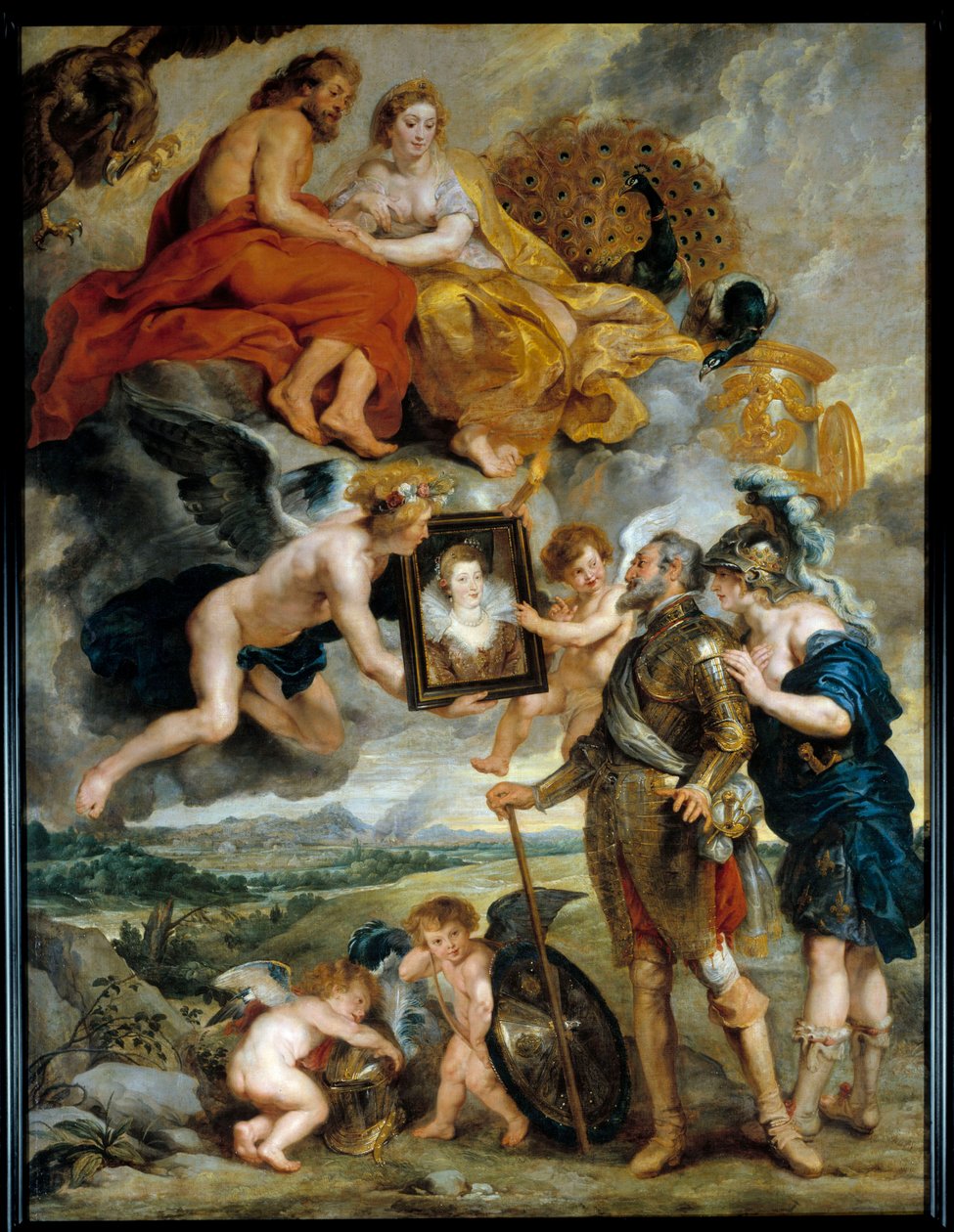 Cycle des Medicis: "" Kongen av Frankrike Henry IV (1553-1610) mottar portrettet av Marie de Medicis (1573-1642)"" Maleri av Pierre Paul (Pierre-Paul) Rubens (eller Peter Paul eller Petrus Paulus) ( 1577-1640) 1600-tallet søn. 3,9x2,9 m av Peter Paul Rubens