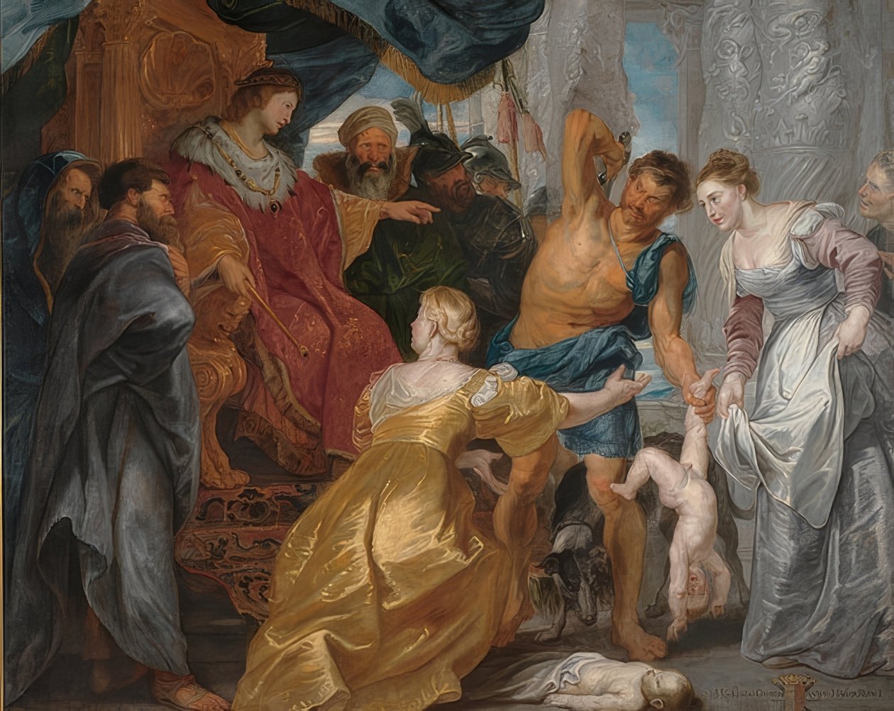 Dommen til kong Salomo. Rundt 1617 av Peter Paul Rubens