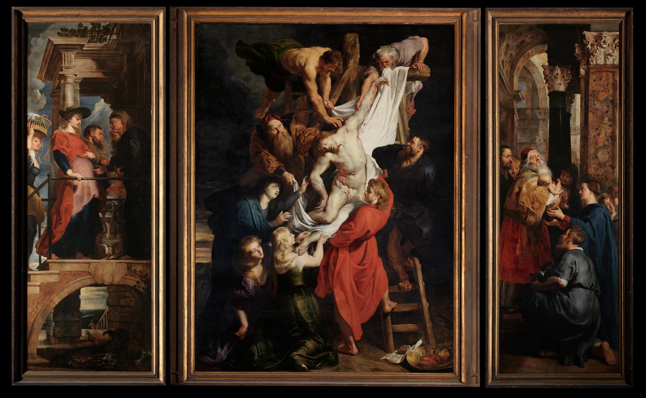Nedstigning fra korset, ca. 1612-14 (olje på panel) av Peter Paul Rubens