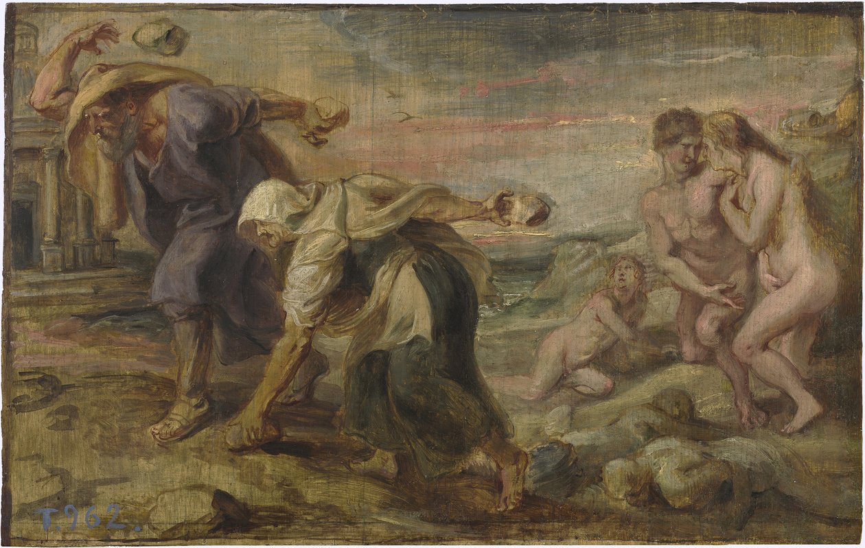 ""Deucalion and Pyrrha"" Peinture de Pieter Paul Rubens (1577-1640) vers 1636 - Olje på tre Dim 26,4x41,7 cm Museo del Prado, Madrid av Peter Paul Rubens