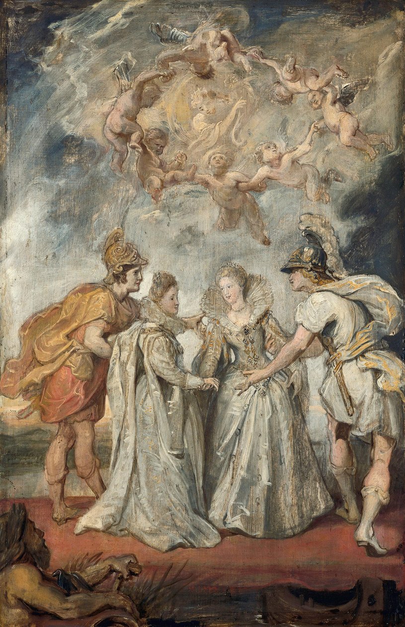 Den dynastiske forbindelsen mellom Frankrike og Spania (skisse til Medici-syklusen) av Peter Paul Rubens
