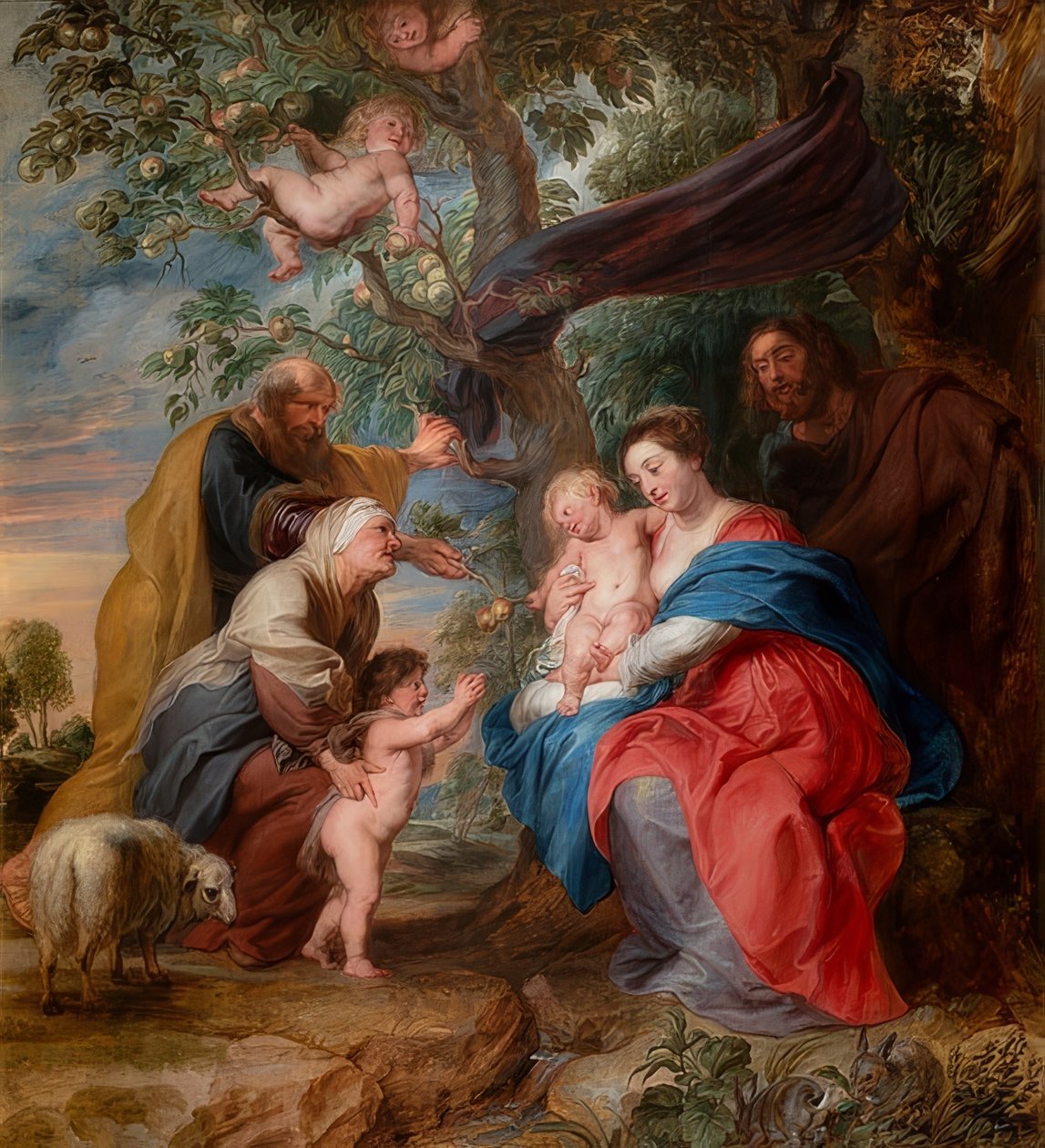 Den hellige familien under et epletre. Rundt 1632 av Peter Paul Rubens