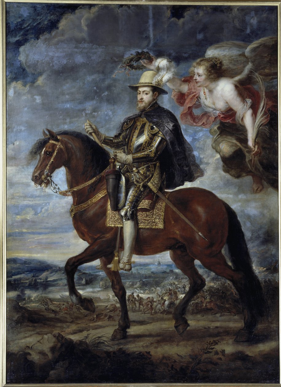Ridesportrett av kong Filip II av Spania (olje på lerret av Peter Paul Rubens