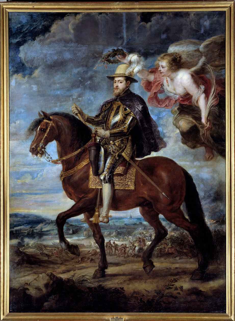 Rytterportrett av Filip II, konge av Spania (1527-1598) Maleri av Peter Paul (Pierre-Paul) Rubens (eller Peter Paul eller Petrus Paulus) (1577-1640) 1500-tallet søn. 3,14x2,28 m Madrid, Prado-museet av Peter Paul Rubens