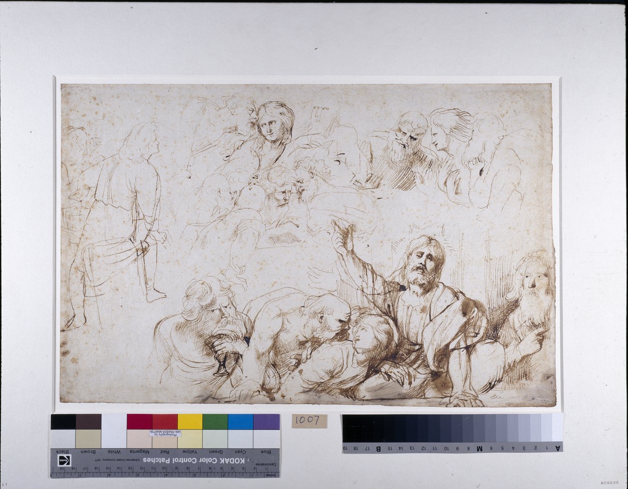 Fem grupper med figurer for en siste nattverd (Kristus kunngjorde sitt svik) ca. 1601-04 (penn og blekk med vask på papir) av Peter Paul Rubens
