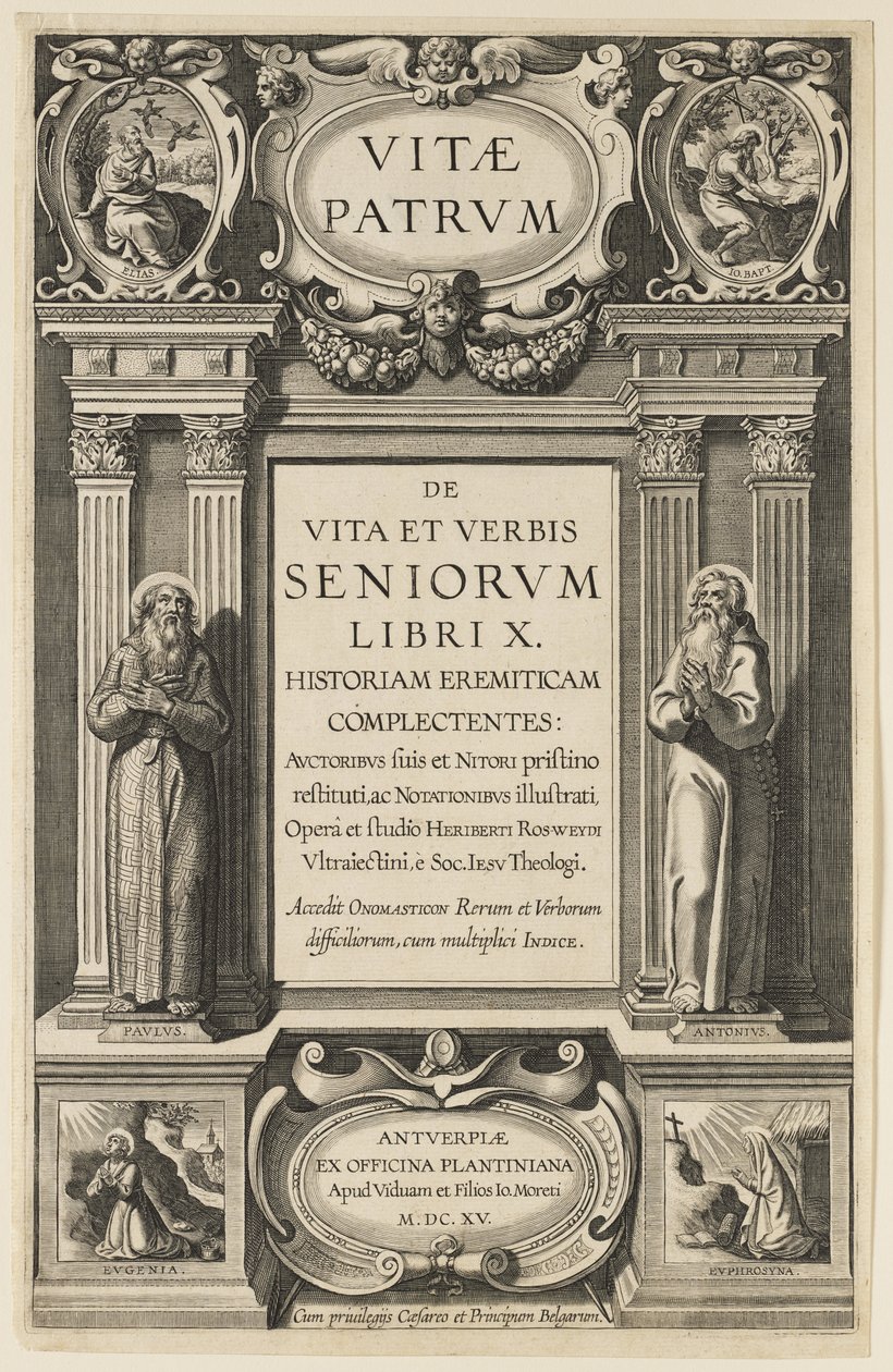 Frontispice for "Lives of the Fathers" av Heribert Rosweyde, gravert av Theodor Galle av Peter Paul Rubens