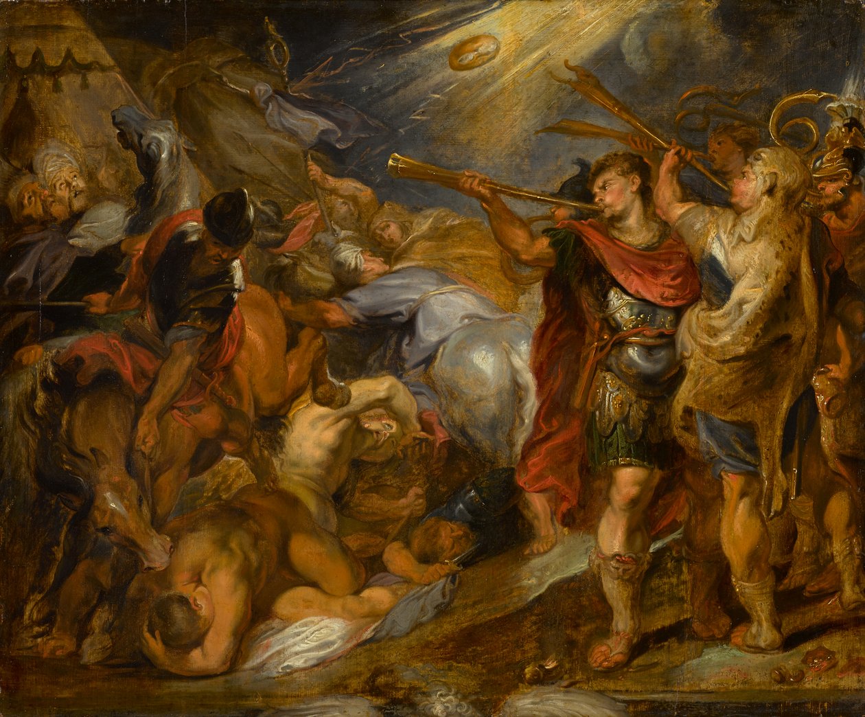 Gideon overvinner midianittene, ca 1625-1630 (olje på vugget panel) av Peter Paul Rubens
