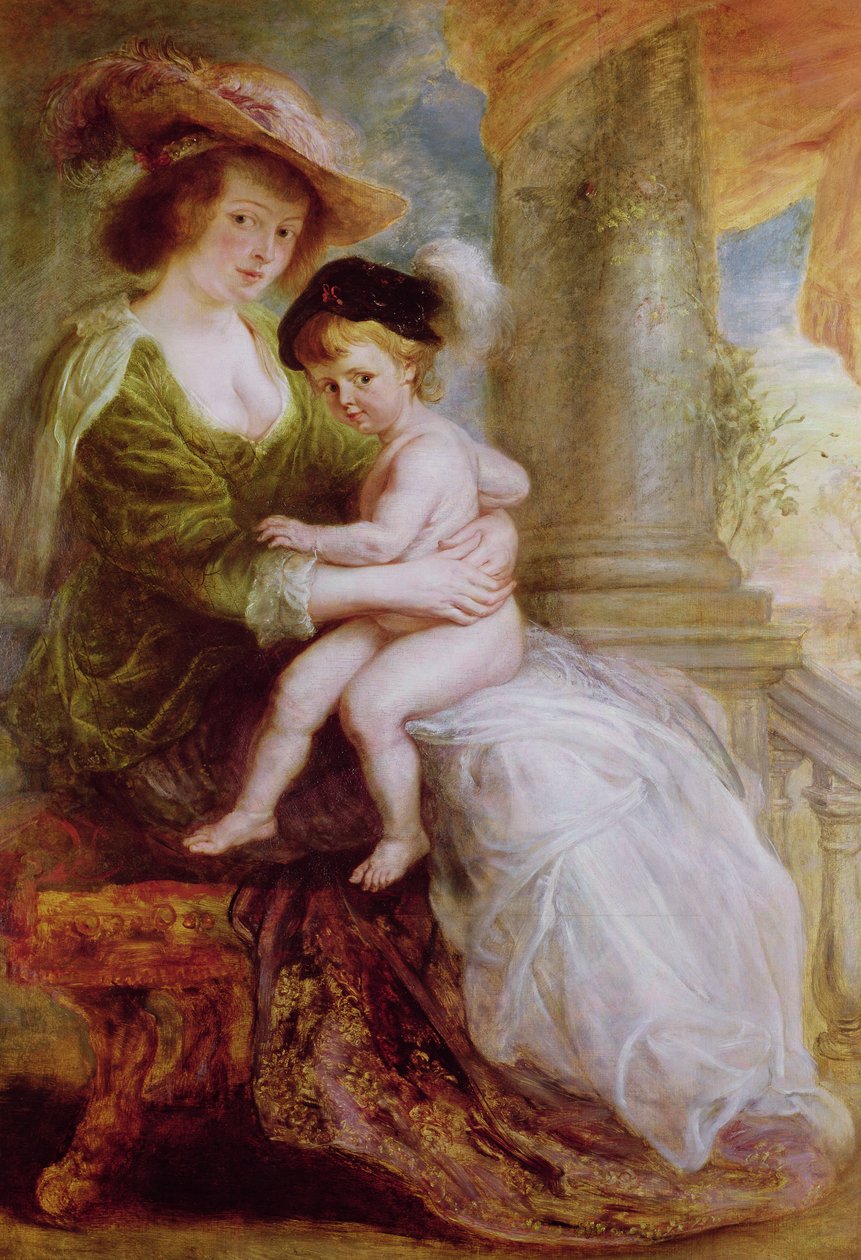 Helene Fourment (1614-73) og hennes sønn Frans (olje på panel) av Peter Paul Rubens