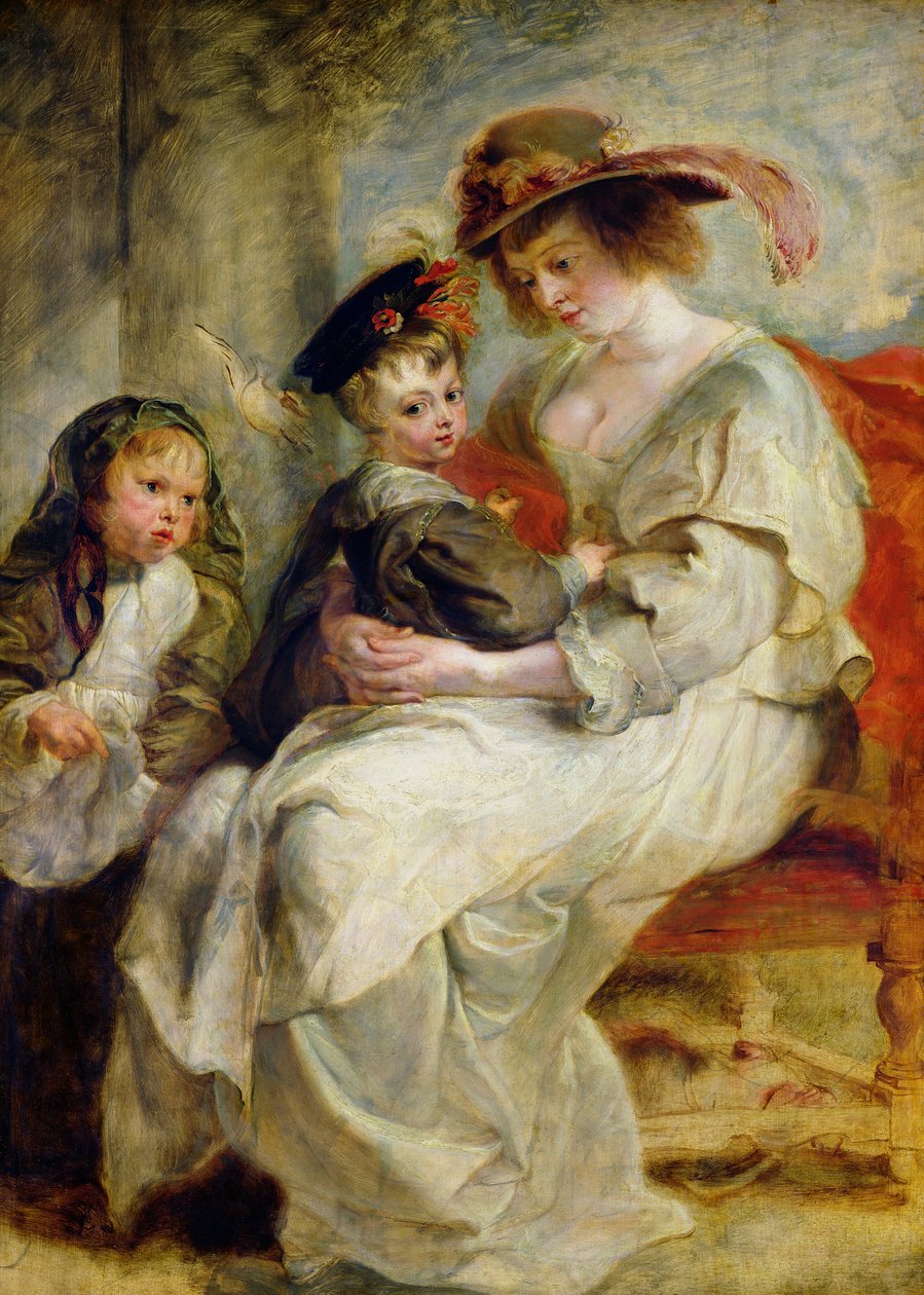 Helene Fourment (1614-73) med to av hennes barn, Claire-Jeanne og Francois, ca. 1636-37 av Peter Paul Rubens
