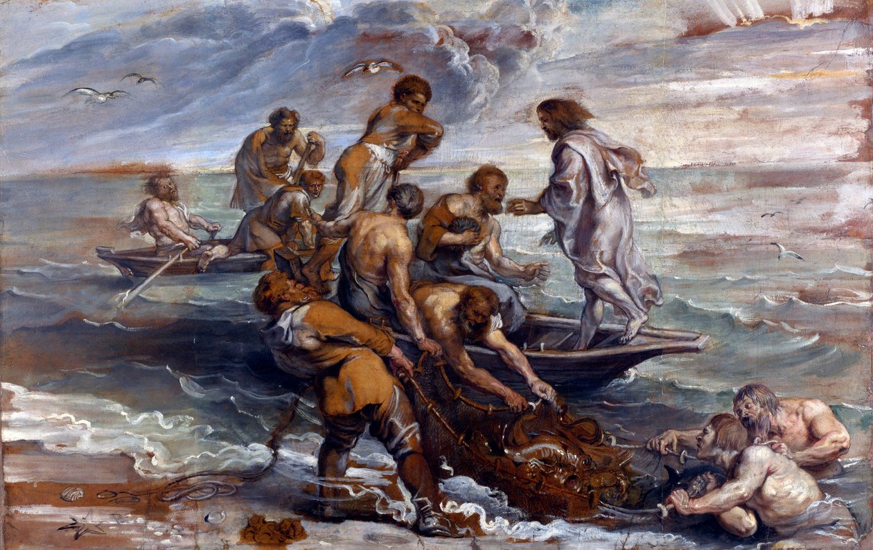""La peche miraculouse"" (The Miraculous Draft of Fishes) Maleri av Pieter Paul Rubens (1577-1640) 1618-1619 Dim 55x85 cm London National Gallery av Peter Paul Rubens