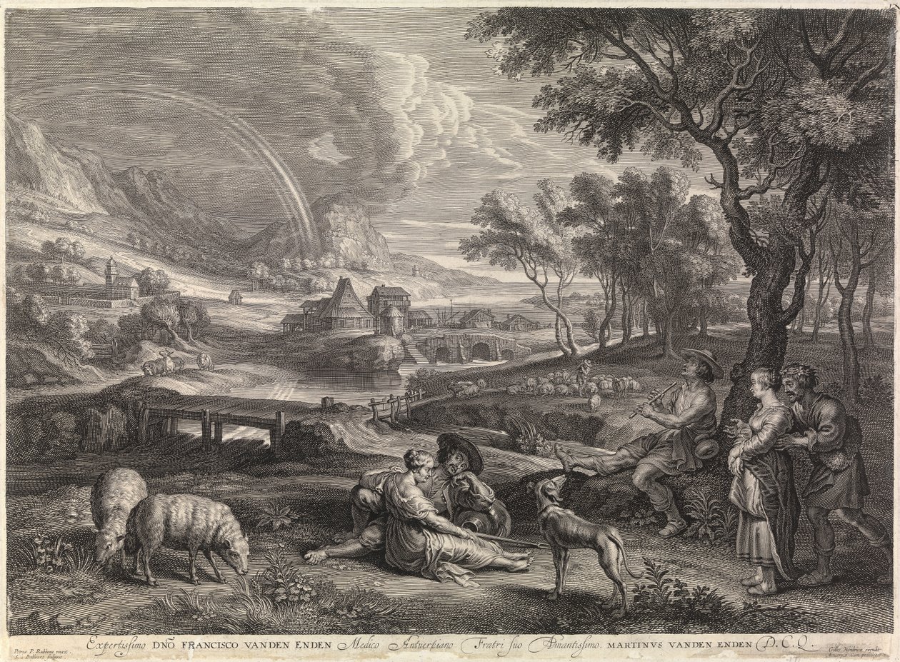 Landskap med regnbue og en hyrde (gravering) av Peter Paul Rubens