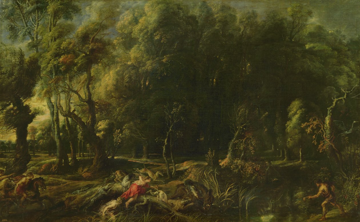 Landskap med jakten på Calydonian Boar, før av Peter Paul Rubens
