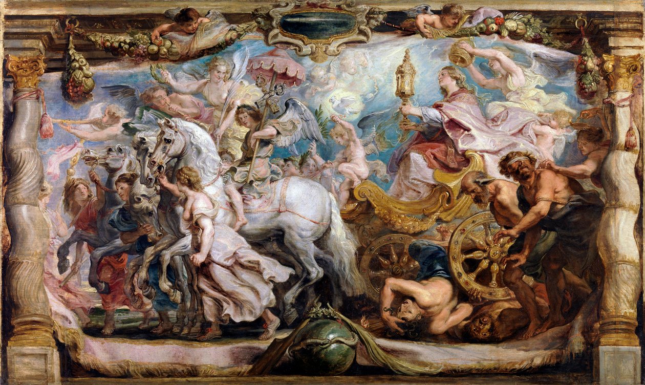 ""Kirkens triumf over raseri, splid og hat"" - Maleri av Peter Paul (Pierre-Paul) Rubens (eller Peter Paul eller Petrus Paulus) (1577-1640) 1600-tallet. Madrid, Prado-museet - Kirkens triumf av Rubens, Pieter Paul (1577-164) av Peter Paul Rubens
