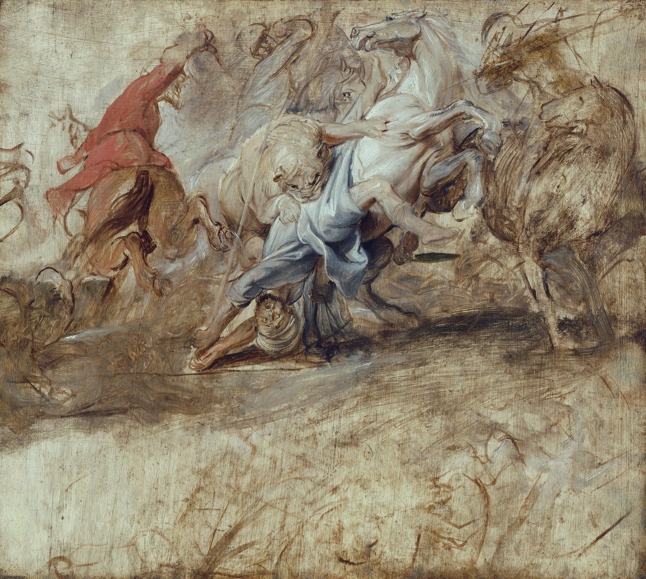Løvejakt, bakside: Ekteskap ved stedfortreder (skisse til Medici-syklusen) av Peter Paul Rubens