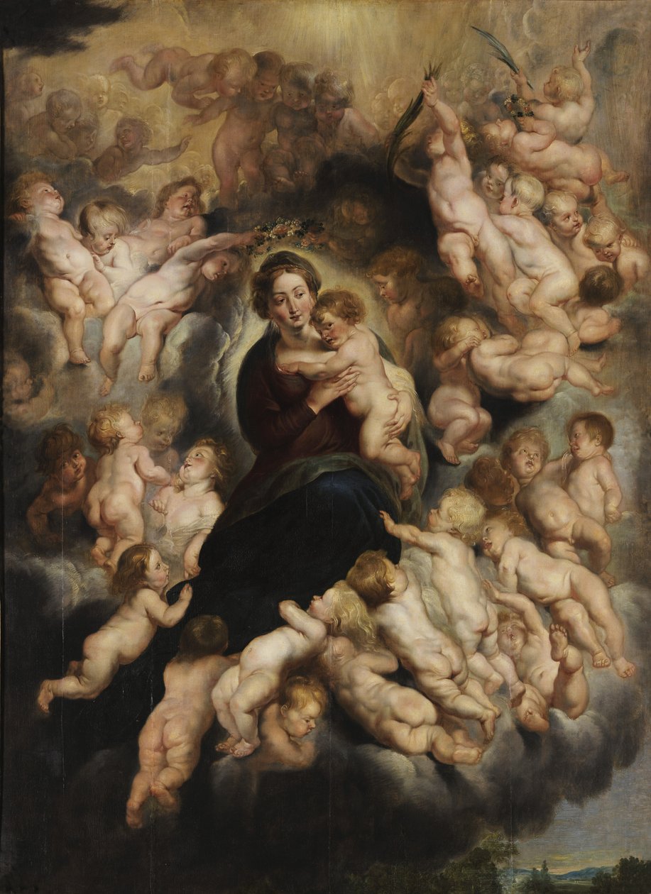 Maria med barn i en krans av engler av Peter Paul Rubens