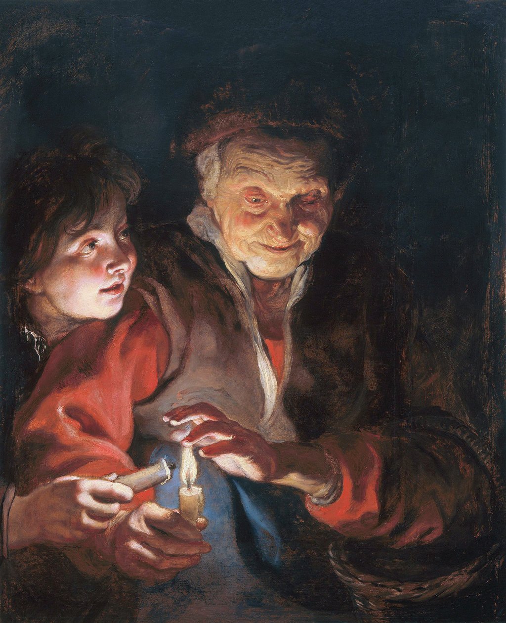 Gammel kvinne og gutt med stearinlys av Peter Paul Rubens