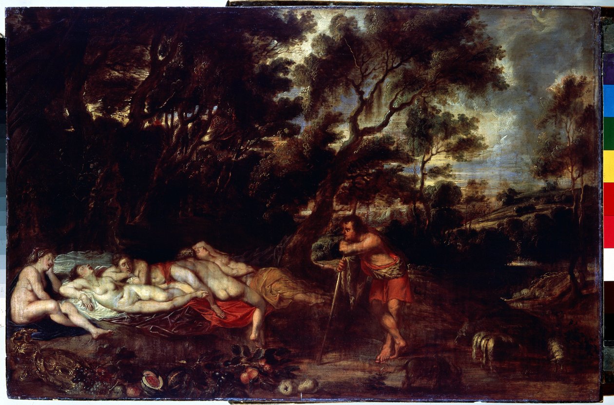 Landskap med Cimon og Iphigenia (Landskap med Cymon og Iphigenia). Maleri av Peter Paul (Pierre-Paul) Rubens (eller Peter Paul eller Petrus Paulus) (1577-1640). Olje på tre, 49 x 73 cm. Flamsk kunst, barokkkunst. Eremitasjemuseet, St. Petersburg. av Peter Paul Rubens