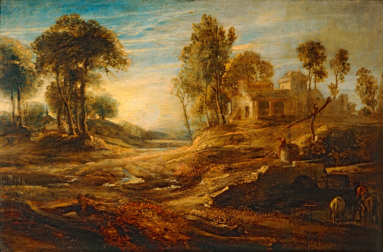 Landskap ved vanntrauet (maleri på tre) av Peter Paul Rubens