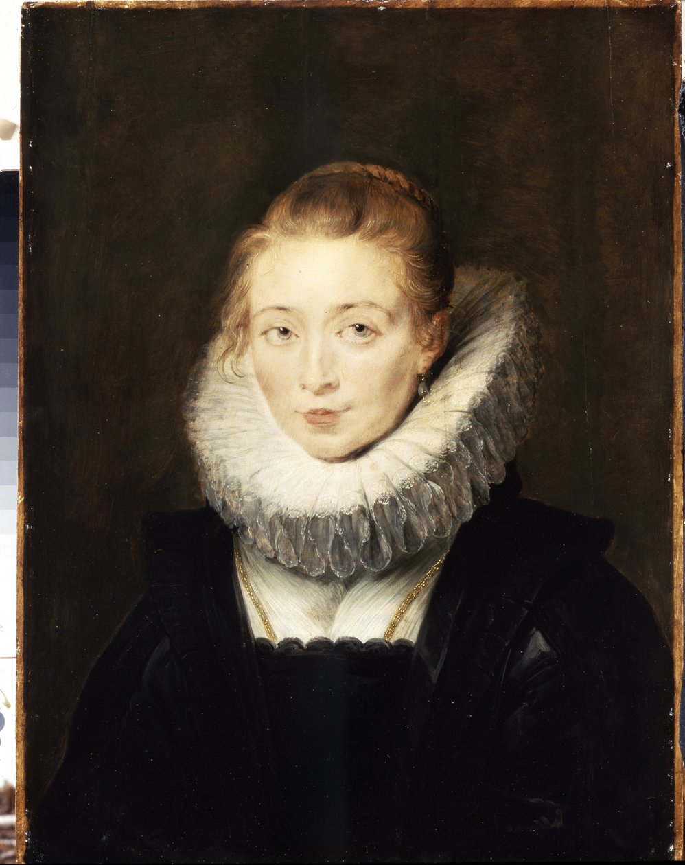 Portrett av en ventedame til Infanta Isabella (1566-1633). Hun har på seg jordbærkrage. (Portrett av dame som venter på Infanta Isabella). Maleri av Peter Paul (Pierre-Paul) Rubens (eller Peter Paul eller Petrus Paulus) (1577-1640). olje su av Peter Paul Rubens