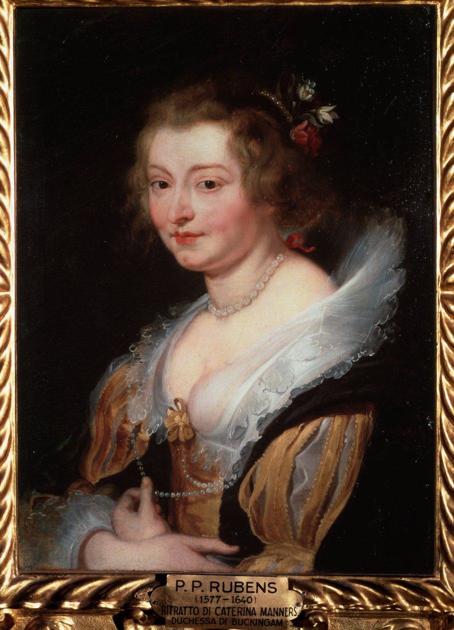 Portrett av Catherine Manners, hertuginne av Buckingham - olje på panel, ca. 1625-1629 av Peter Paul Rubens
