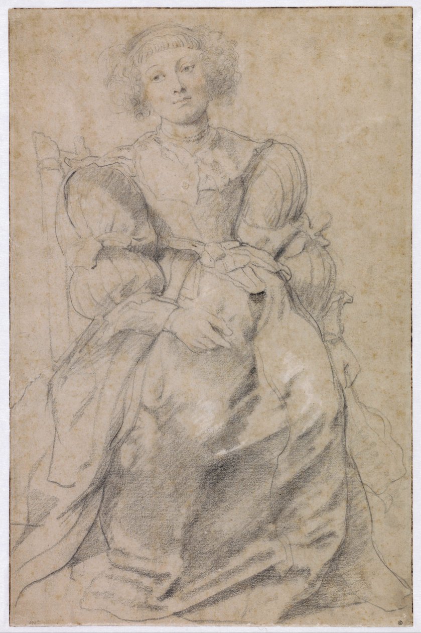 quot;Portrett av Helene Fourment (1614-1673)quot; (Portrett av Helene Fourment), ca. 1630-1631 (rødt kritt) av Peter Paul Rubens