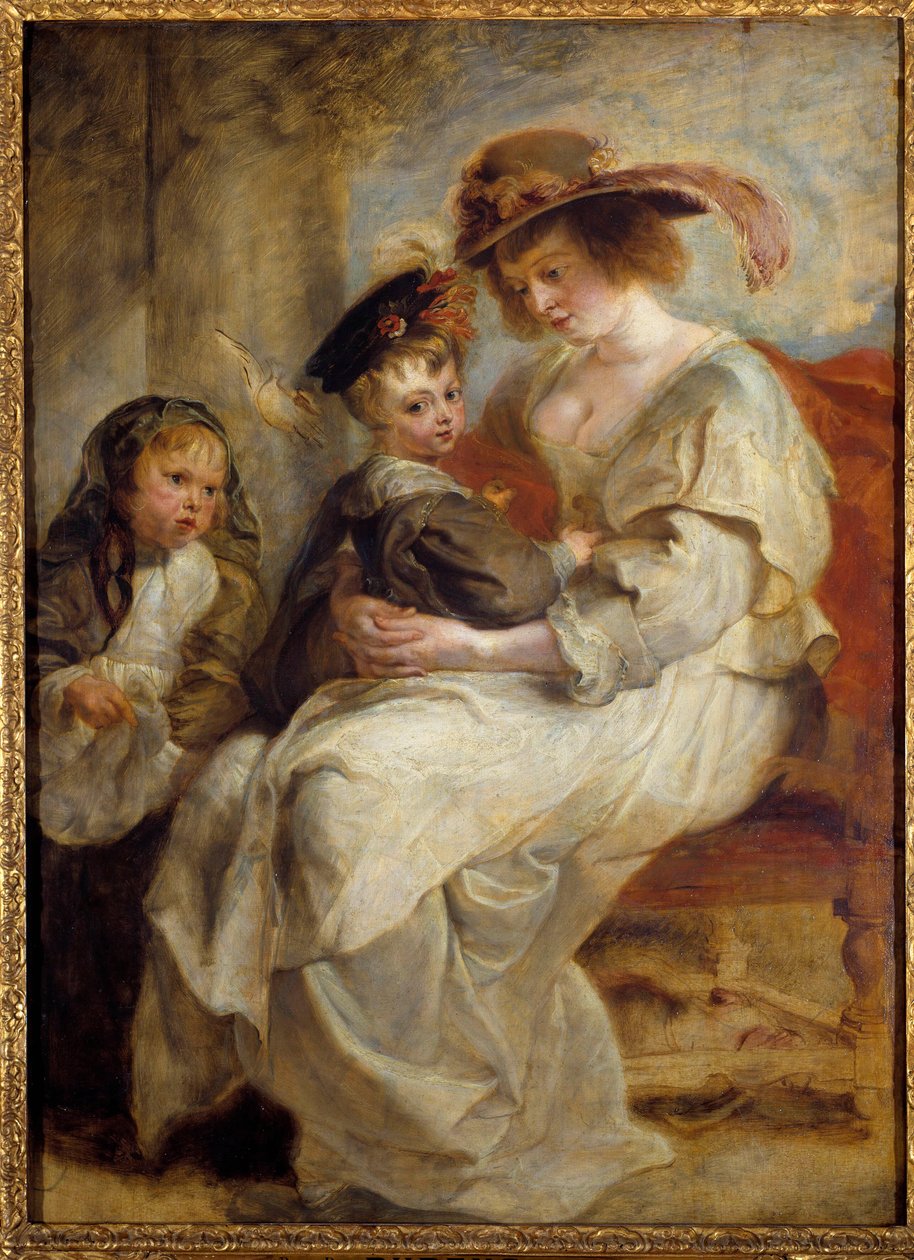 Portrett av Helene Fourment (1614-1673), malerens andre kone med de to barna til ekteparet Maleri av Pierre Paul (Pierre-Paul) Rubens (eller Peter Paul eller Petrus Paulus) (1577-1640) 1634 Søn. 1,15x0,85 m av Peter Paul Rubens