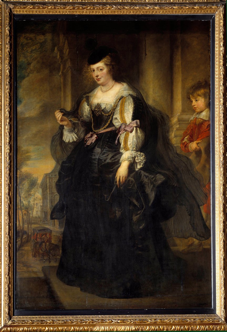 Portrett av Helene Fourment på vogna. Helene Fourment (1614-1673), andre kone til maleren. Maleri av Pierre Paul (Pierre-Paul) Rubens (eller Peter Paul eller Petrus Paulus) (1577-1640), flamsk skole av Peter Paul Rubens