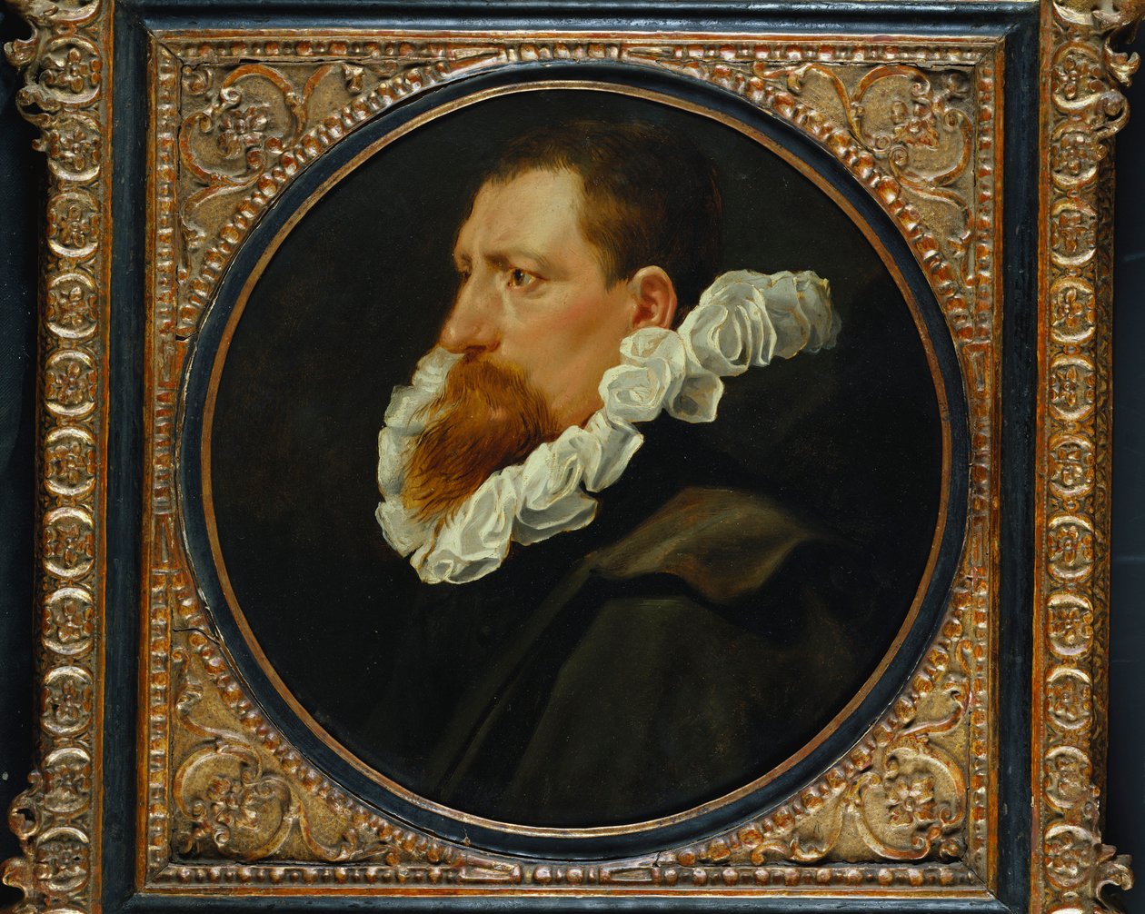 Portrett av en herre, liten bystelengde, iført hvit ruff og grå kappe av Peter Paul Rubens