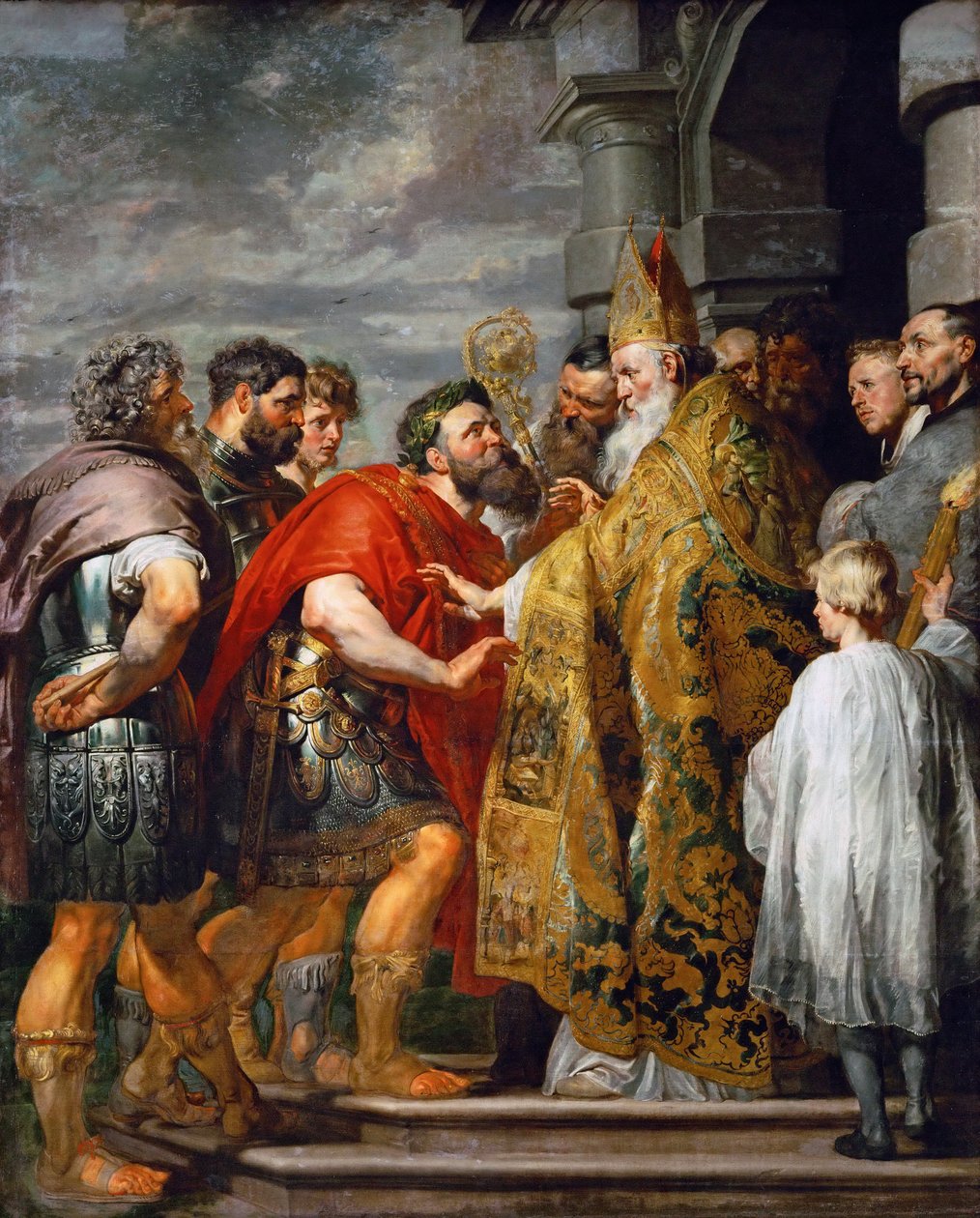 Den hellige Ambrosius av Milano (død 397) og keiser Theodosius I den store (347-395) - Den hellige Ambrosius og keiser Theodosius I - Pieter Paul Rubens (1577-1640). Olje på lerret, ca. 1615. Mål: 362x246 cm. Kunsthistorisk museum, Wien av Peter Paul Rubens