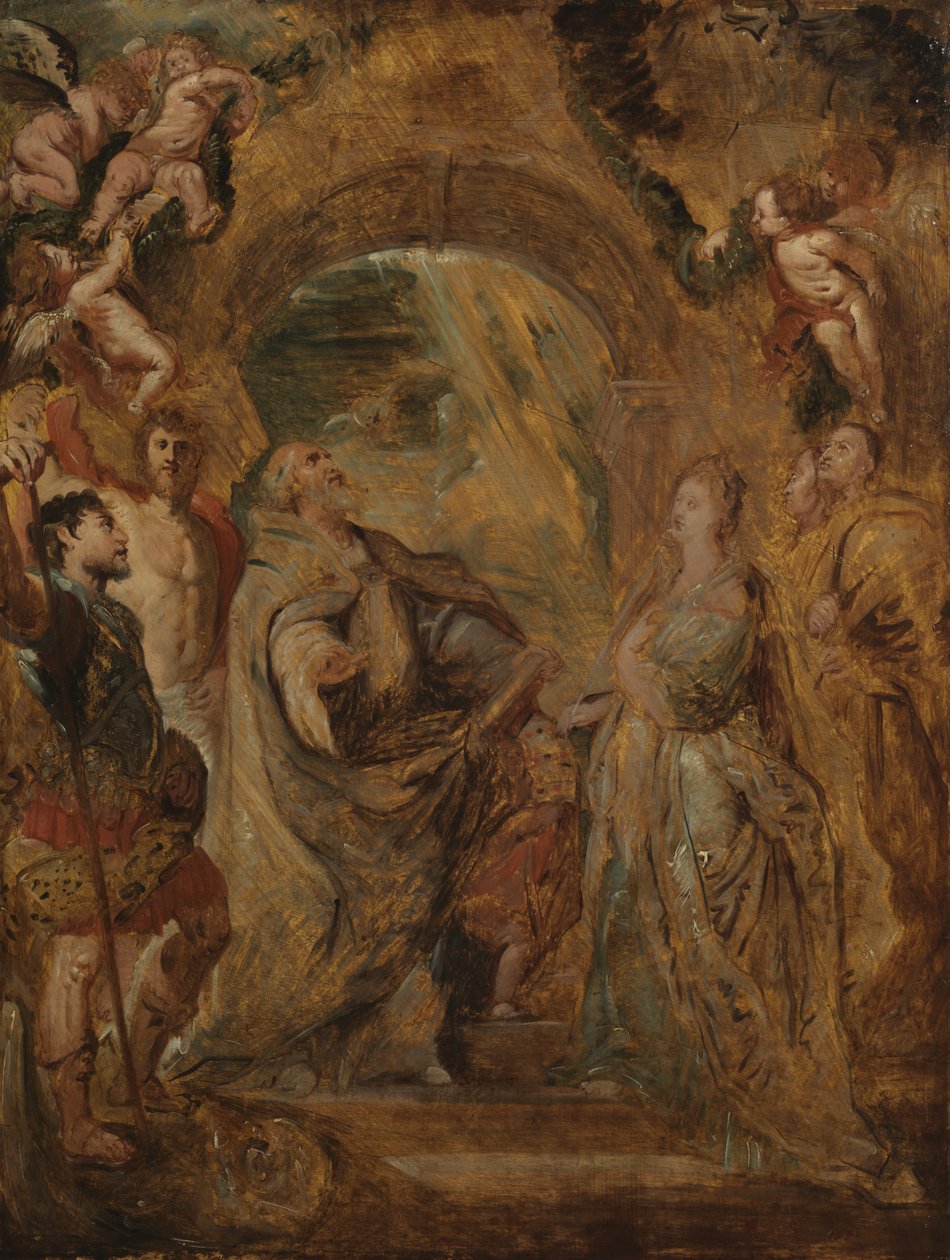 Den hellige Gregor den store med de hellige Maurus og Papianus, og den hellige Domitilla med de hellige Nereus og Achilleus, 1606-07 av Peter Paul Rubens
