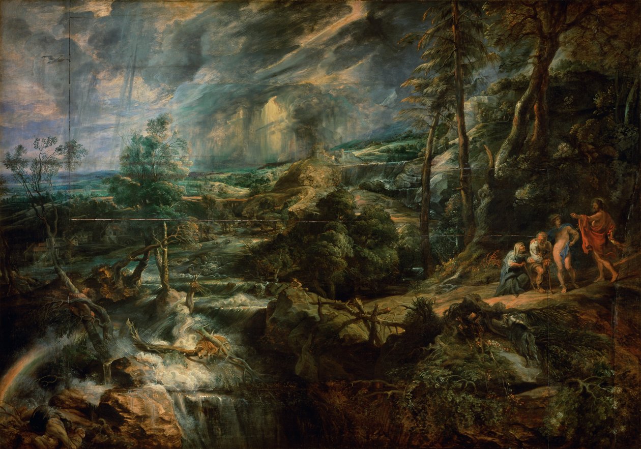 Stormfullt landskap med Filemon og Baucis av Peter Paul Rubens