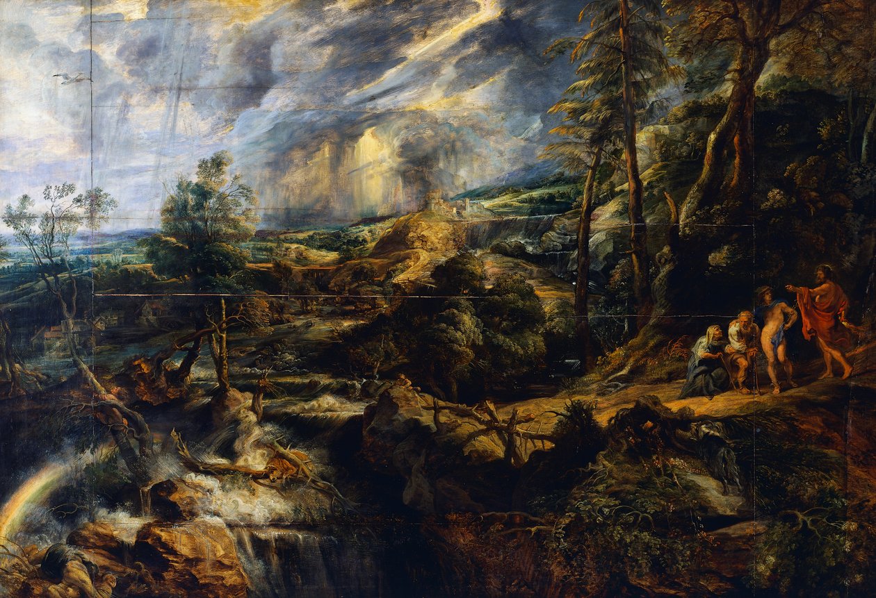 Stormfullt landskap, ca. 1625 (olje på panel) av Peter Paul Rubens