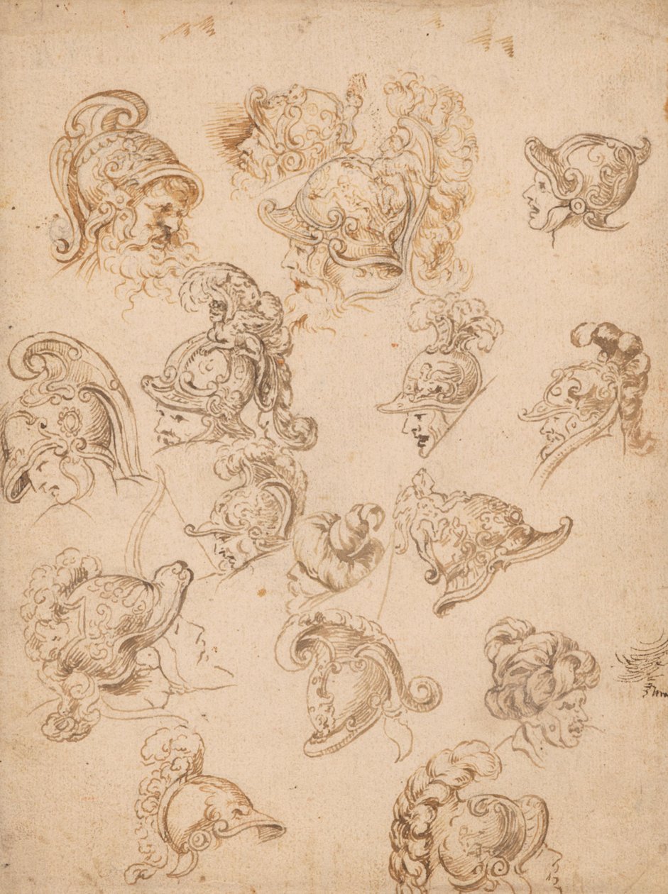 Studieark med hjelmer og hoder av Peter Paul Rubens