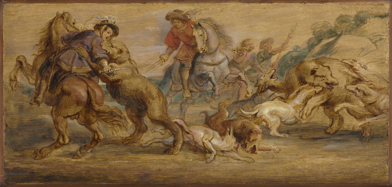 Studie for "The Bear Hunt" (for Alcázar, Madrid), ca. 1639 (olje på tre) av Peter Paul Rubens