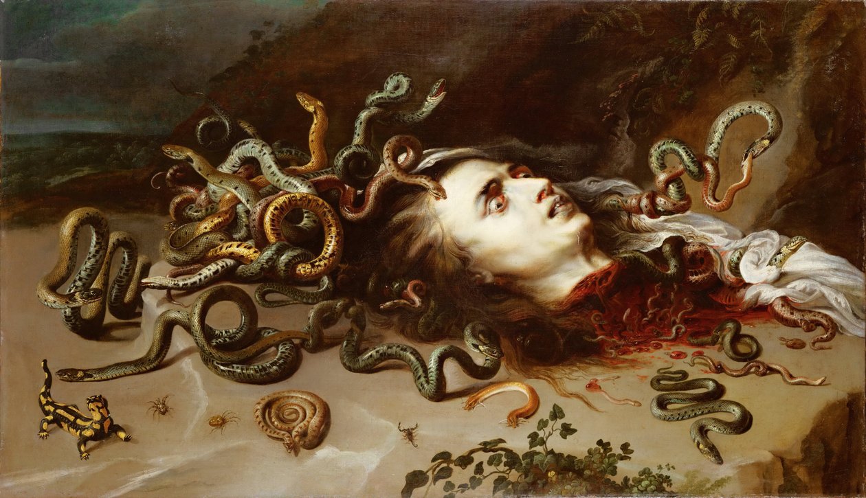 Tete de Meduse - Leder av Medusa - Pieter Paul Rubens (1577-1640). Olje på lerret, ca. 1617-1618. Mål: 68,5x118 cm. Kunsthistorisk museum, Vienne av Peter Paul Rubens