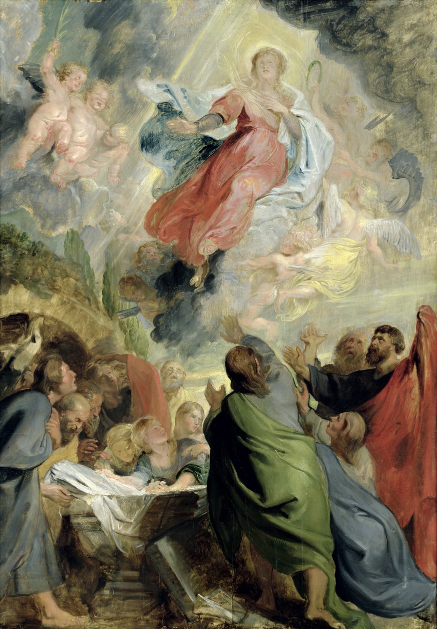 Jomfru Marias himmelfart (olje på panel) av Peter Paul Rubens