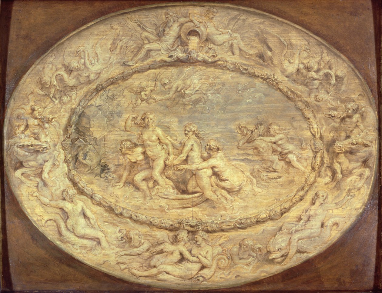 The Birth of Venus, ca. 1632-33 (svart kritt og olje på panel) av Peter Paul Rubens