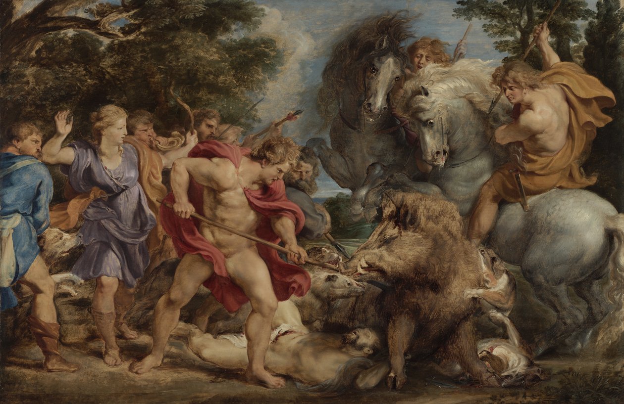 The Calydonian Boar Hunt, ca. 1611-2 (olje på panel) av Peter Paul Rubens