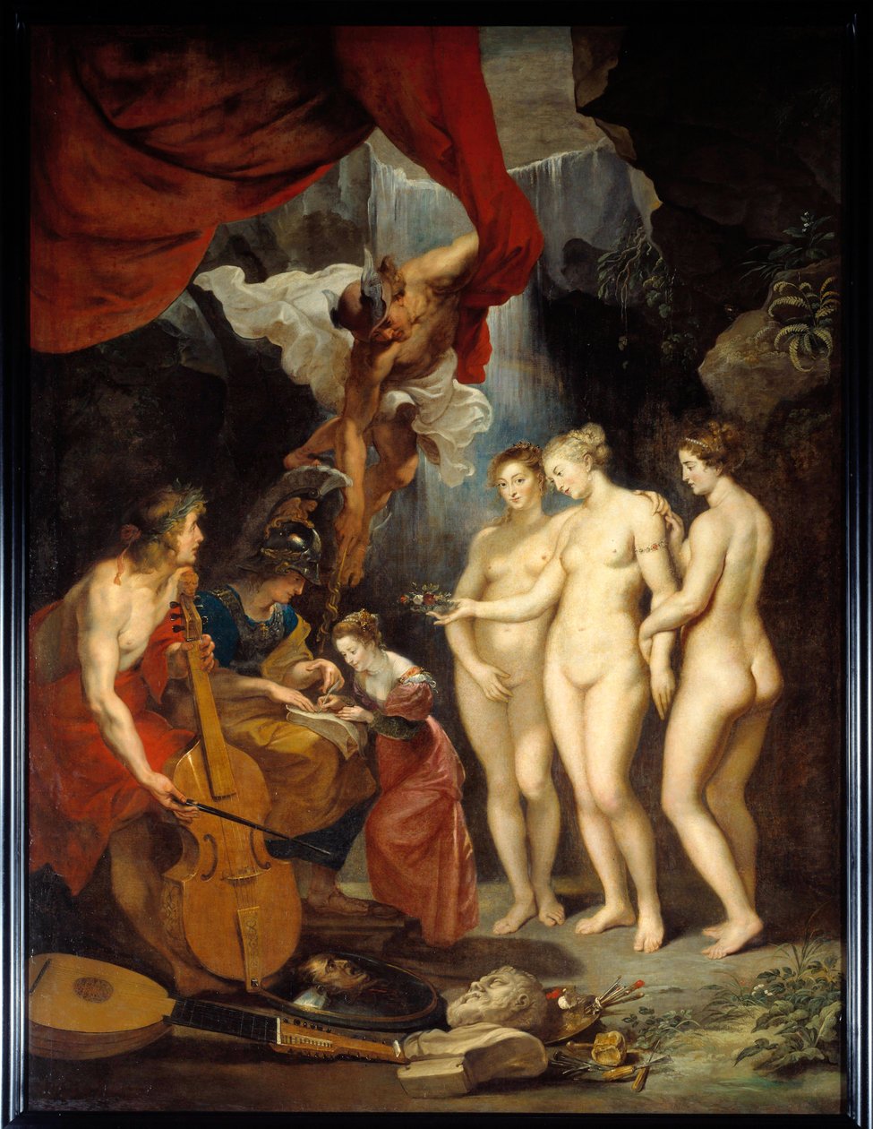 The Education of Mary of Medicis Allegorie som representerer instruksjonen til den unge dronningen Mary of Medicis (1573-1642) mellom Minerva, Mercury, Apollo og de tre Graces. Maleri av Pierre Paul (Pierre-Paul) Rubens (eller Peter Paul eller Petrus Paulu av Peter Paul Rubens