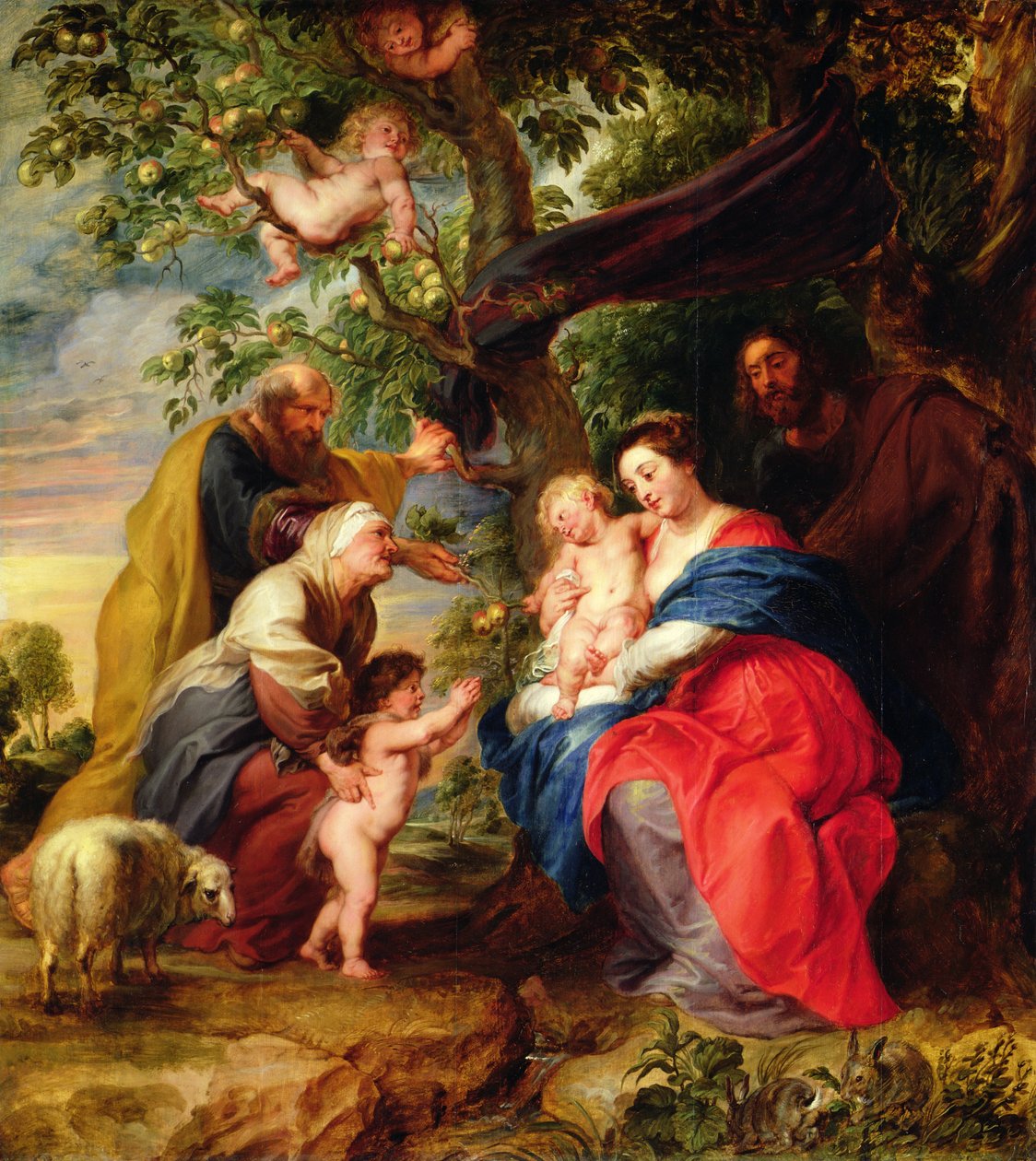 Den hellige familie under et epletre, ca. 1632 av Peter Paul Rubens