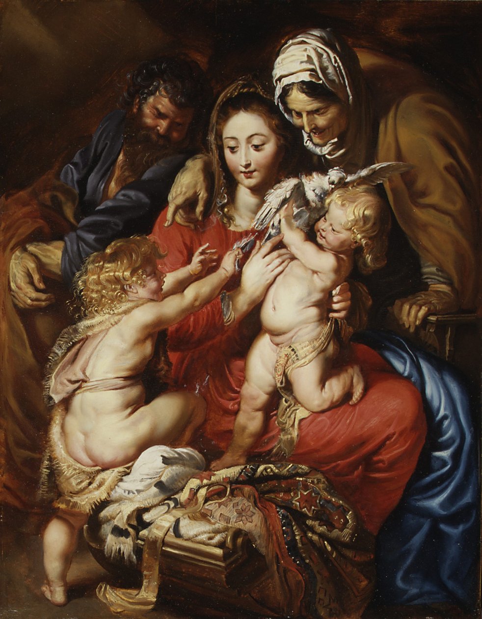Den hellige familie med den hellige Elizabeth, den hellige Johannes og en due, ca. 1608-9 av Peter Paul Rubens